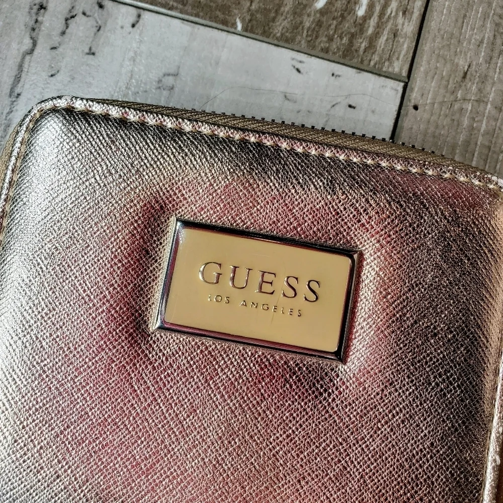 GUESS Los Angeles Abree Small Zip-Around Metallic Rose Gold Wallet NWOT